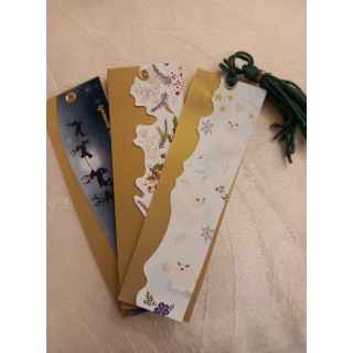 Lot de 3 marque-pages hiver faits main – Yule, Lapins, Noël – Équinoxe Studio
